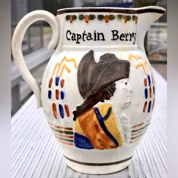 Vintage c. 1805 Admiral Nelson Captain Berry Prattware Pitcher Mug England - Picture 9 of 10